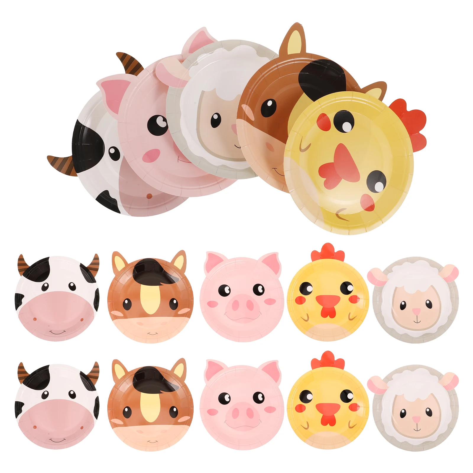 

50 Pcs Animal Themed Paper Tray Plates Disposable Venue Setting Props Birthday White Cardboard Farm Party