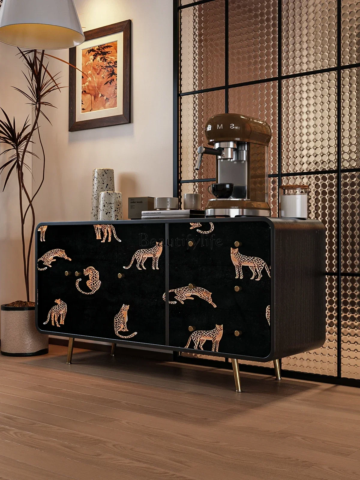 X4 *parts and accessories*American retro solid wood partition side cabinet metal foot decorative storage cabinet