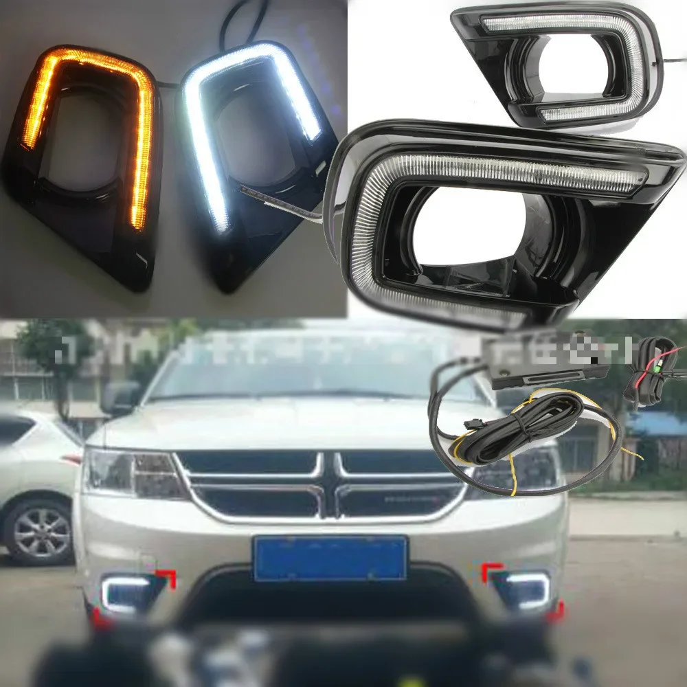 LED Daytime Running Light For Dodge Journey Fiat Freemont 2014 2015 2016 Yellow Turn Signal Relay DRL Fog Lamp Decoration