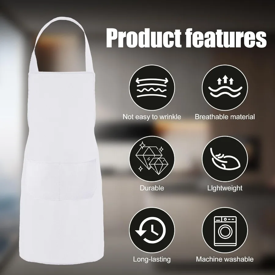 12 قطعة مريلة مريلة مآزر بيضاء السائبة مع 2 جيوب للجنسين مآزر بيضاء عادية للطبخ الخبز شواء صياغة اللوحة قابل للغسل K