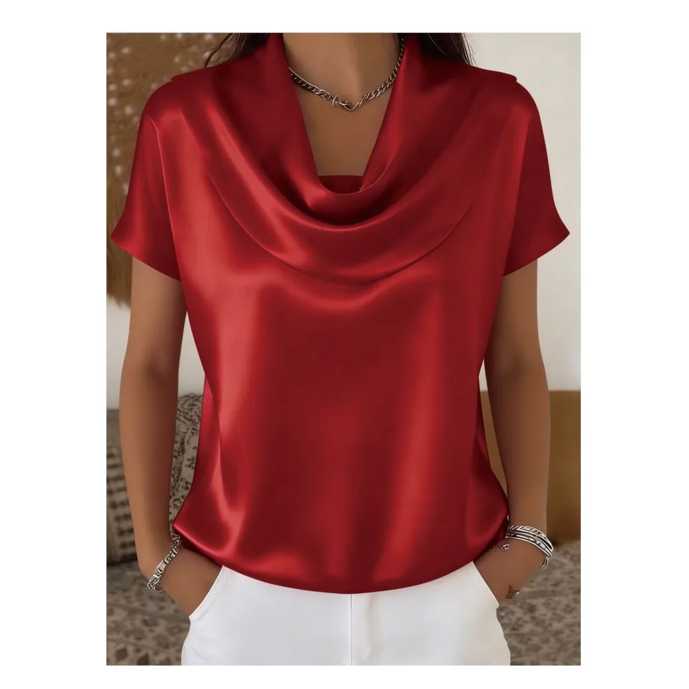 

Элегантные женские топы: однотонные драпированные футболки с коротким рукавом, повседневные городские блузки для работы и офиса, стильные жилетки