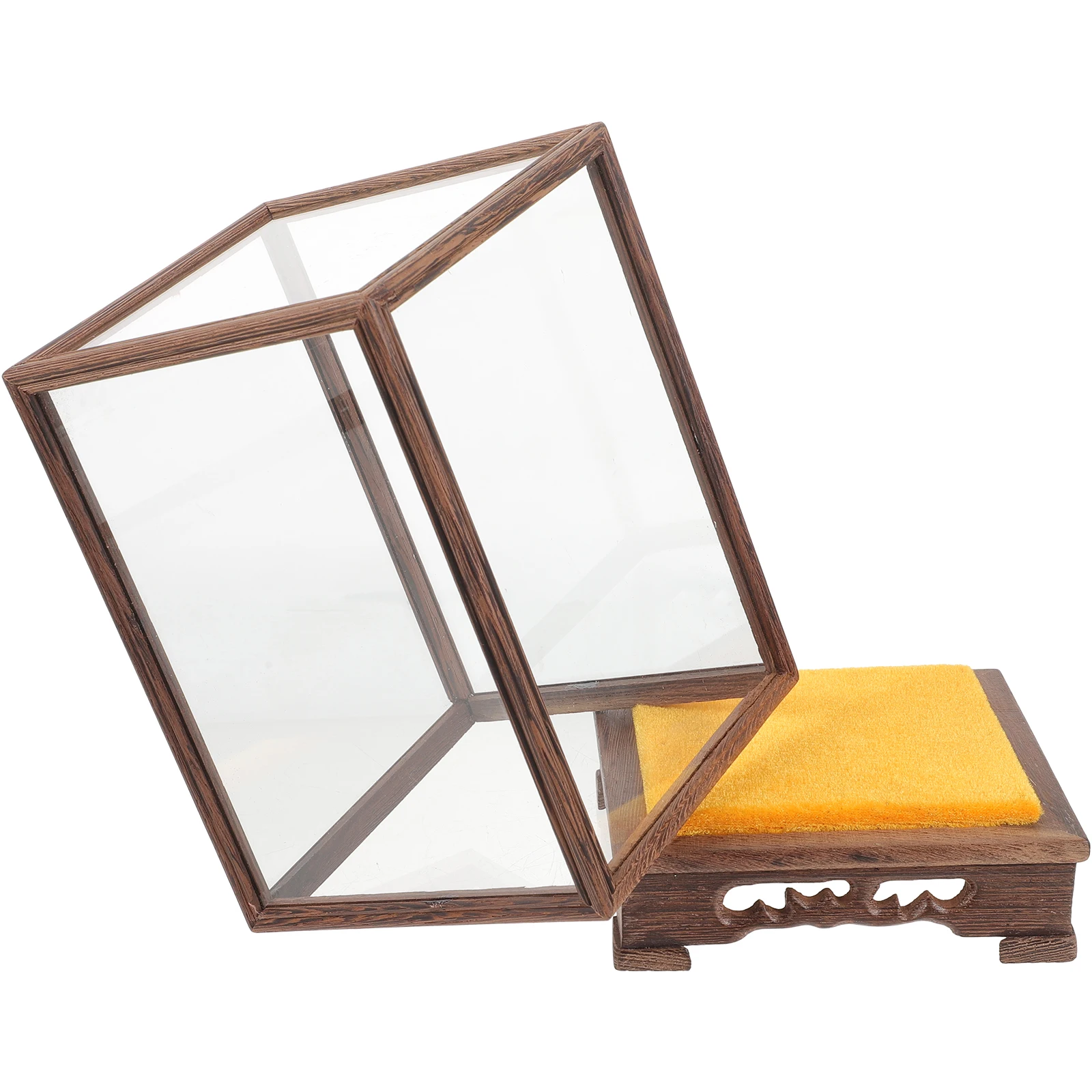 

Wooden Glass Cover 12x12x17cm Buddha Statue Display Case Transparent Dustproof Home Decor Collectibles Storage Box Model Holder