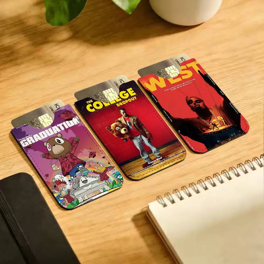 Modern Pop Wall Art Hip-Hop Rapper Kanye West PU Leather Slim Credit Card ID Card Organizer Business Card Case for Outdoor Carry