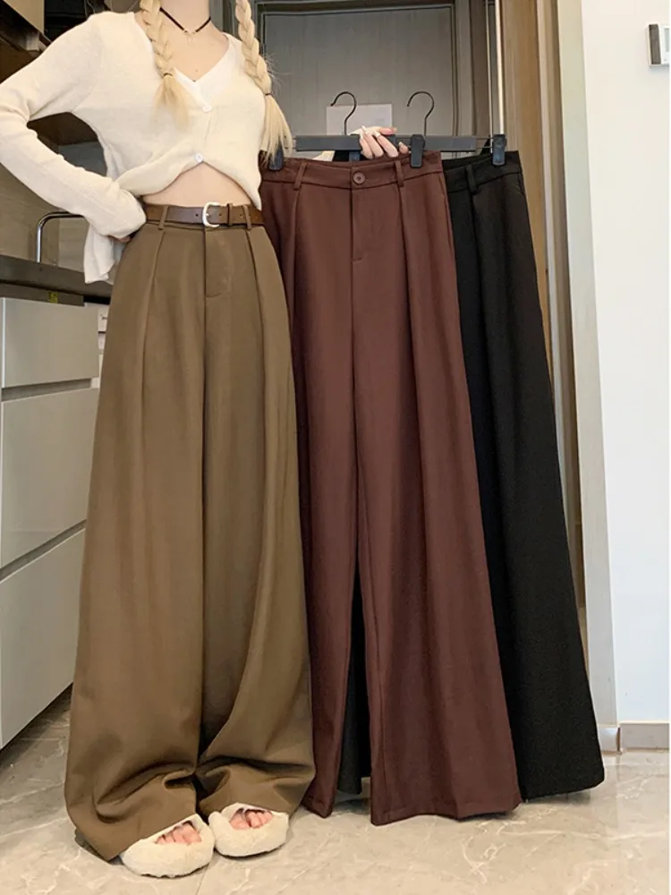 

2024 Women Spring Autumn Fashion Loose High Waist Trousers Female Solid Color Casual Pants Ladies Long Wide-leg Suit Pant W84