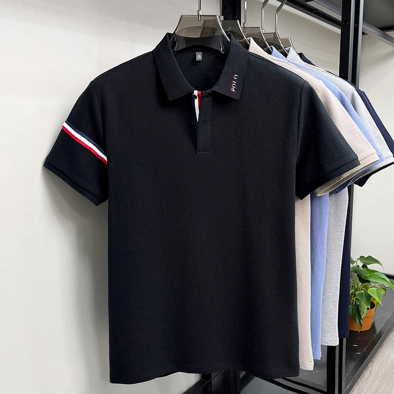 100% Baumwolle Herren Kurzarm-Poloshirt mit Kragen, Knöpfen und Buchstaben-Stickerei, Neues Sommer-Poloshirt, Lässige Mode, Atmungsaktive Herrenbekleidung – Detail 18