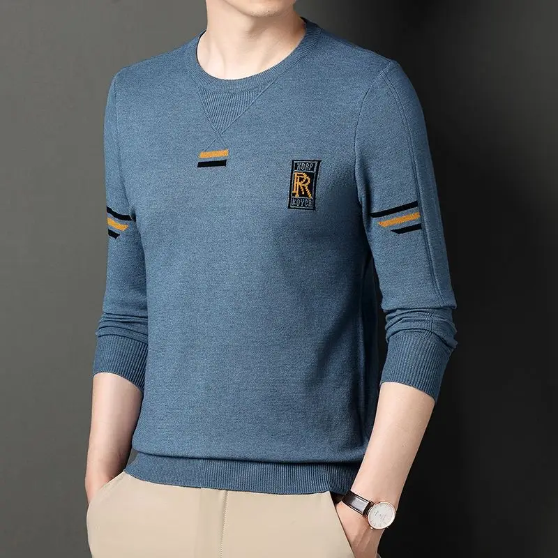 Autumn Men's Knitted Men's Round Neck Long-sleeved T-shirt Middle-aged Men's Sweater Spring Autumn Thin Bottoming Top