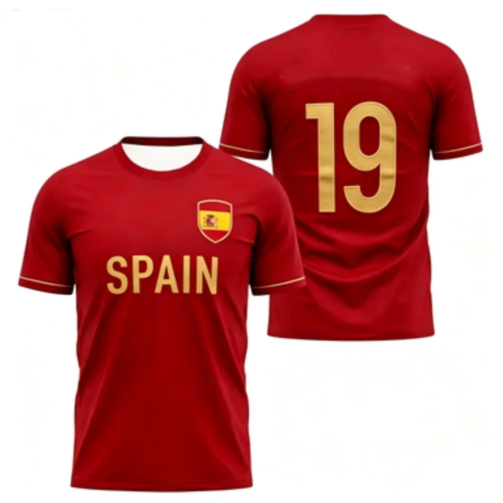 2026 New Style Spanish Unisex Short Sleeve 3D Printed T-Shirt,Outdoor Kids' Soccer Jersey, Comfortable Parent-Child T-Shirt