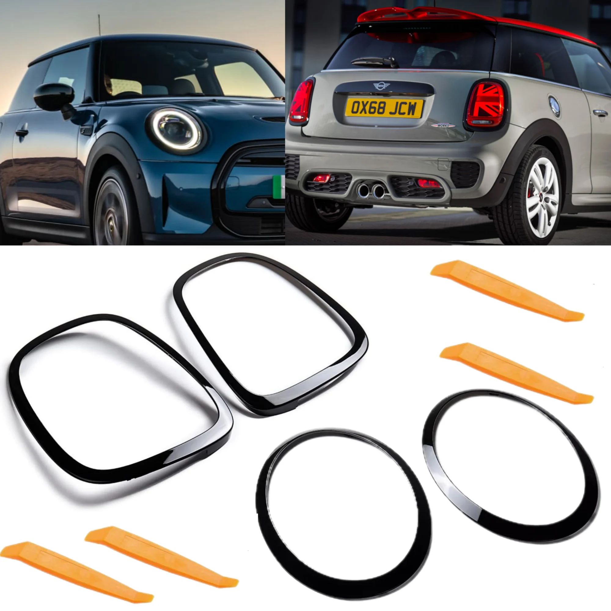 

Headlamp Bezel Tail Light Trim Ring Glossy Black for Mini Cooper F55 F56 F57 with Installation Tool