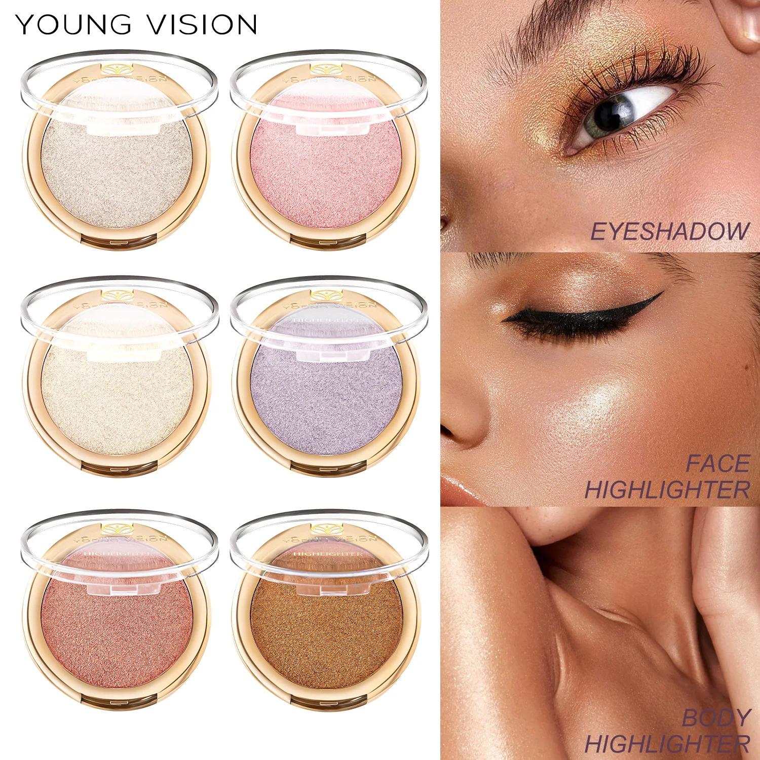 Nieuwe 6 Kleuren Highlight Multifunctionele Oogschaduw Face Body Glitter Poeder Fleuren Huidskleur Waterdicht Mode Highlight Poeder