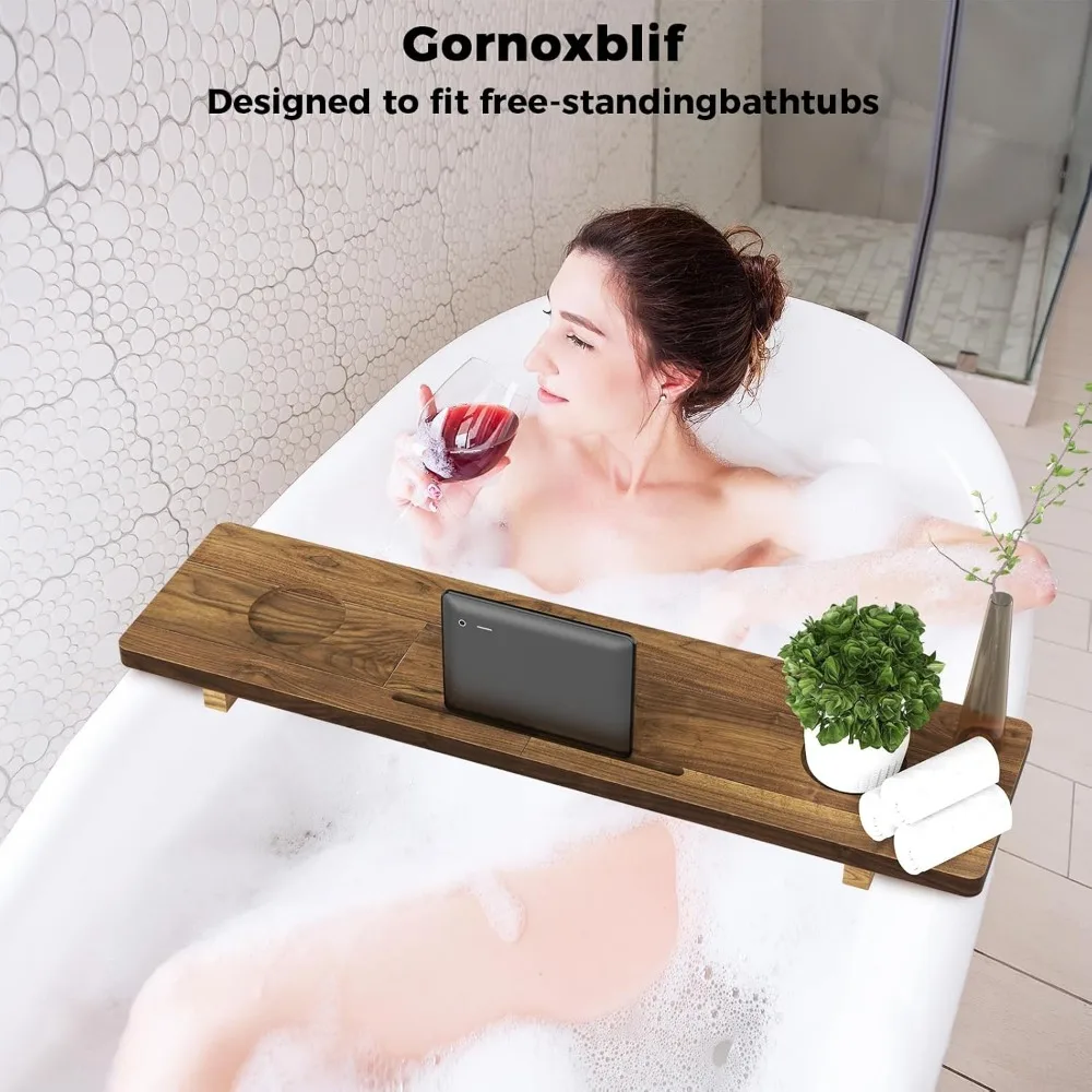 

Large Adjustable Bathtub Tray, 35" Thick Acacia Wood Luxury Bath Caddy with Anti-Tip Design for Women Relaxation