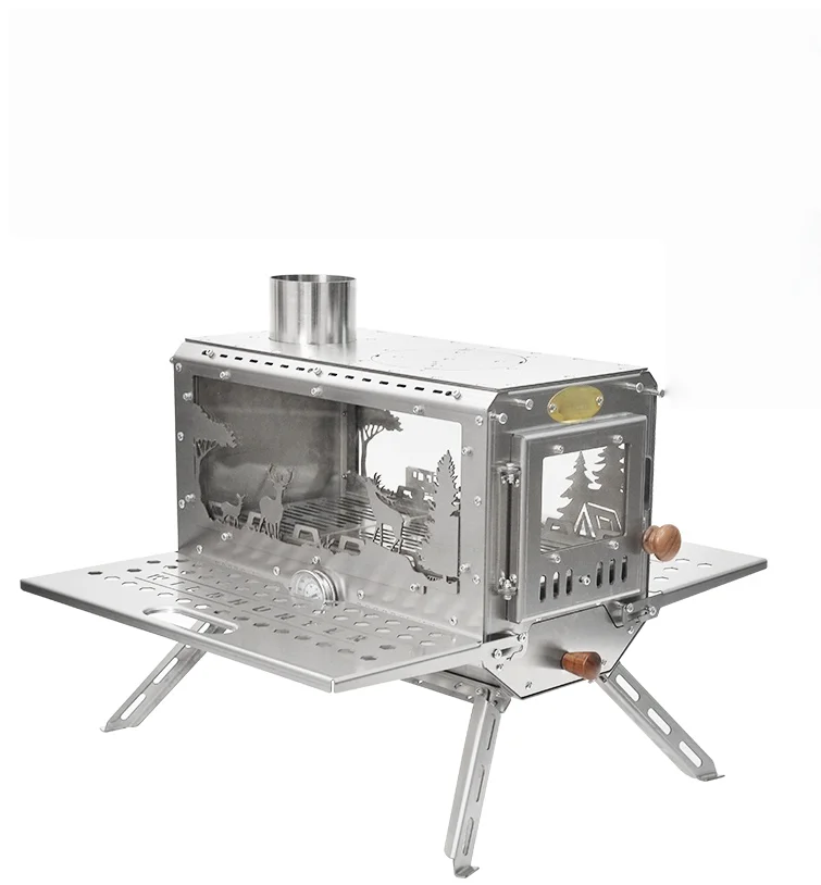 

Portable Stainless Steel 304 Silver Outdoor Camping Grill Wood Stove Large Tent Warming Picnic Fireplace Charcoal Fuel Carry