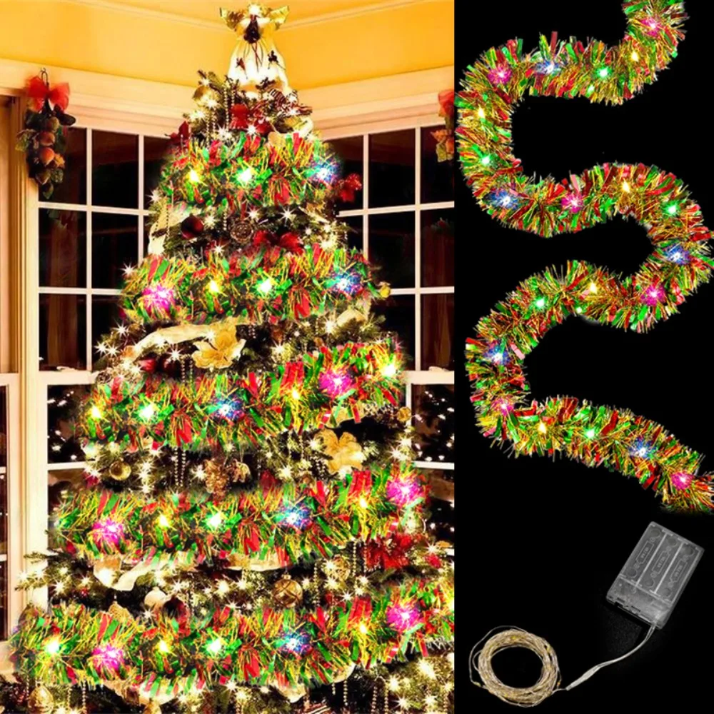 

Christmas Garland Sparkling Tinsel Coloured Ribbon Holiday Lighting 2026 New Year Christmas Tree Wedding Indoor Party Decoration