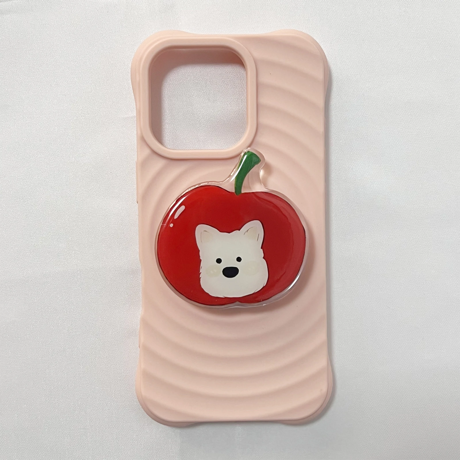 Bonito animal de estimação vermelho apple e ahite cão suporte do telefone griptok suporte para iphone 17 16pm samsung caso soquete suporte presente da menina