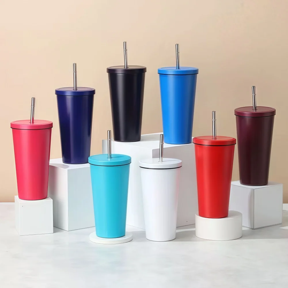 

500ml Thermal Mug 304 Stainless Steel Double-Layer Vacuum Insulated Thermos Water Bottle Portable Coffee Cup with Straw