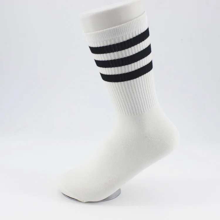 Unisex Novelty Three Bar Stripe Fashion Harajuku Street Socks Women Soft Comfort White Cotton Socks Female Hosiery striped Sox