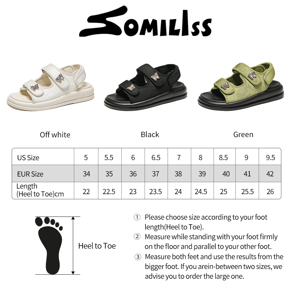 SOMILISS Women Chunky Platform Sandals rhinestone butterfly Outdoor Beach Summer Fashion Causal Hook &Loop Sandals