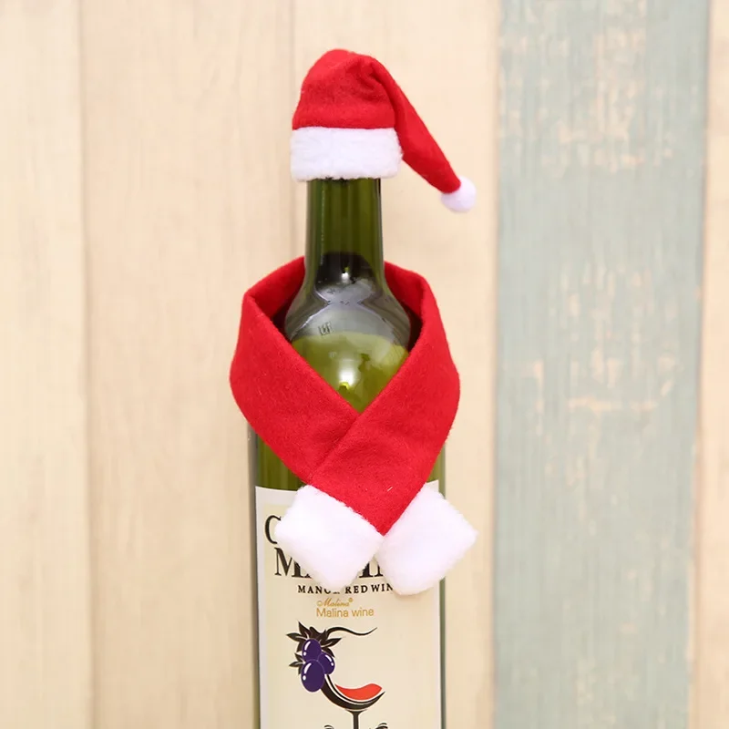 Merry Christmas Drink Bottle Bag Set Wine Bottle Covers Red Santa Claus Hat Xmas 2024 New Years Party Family Dinner Table Decor