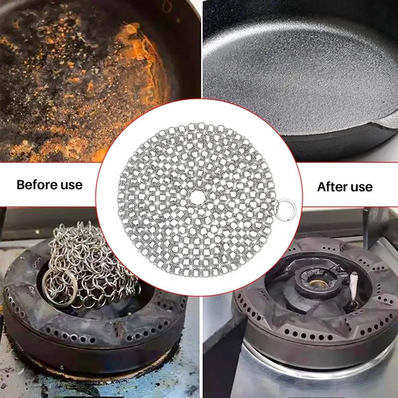 Cast Iron Cleaner,Stainless Steel Chainmail Scrubber,Easy Cleaning For Pans,Dutch Ovens,Grills Griddle