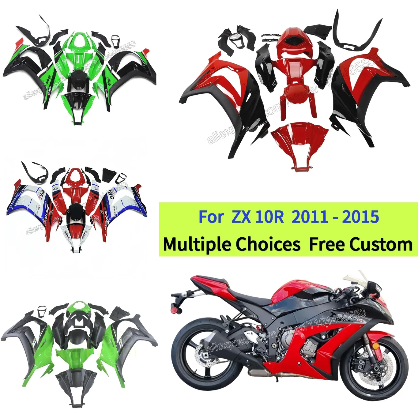 

For Kawasaki ZX10R 2011–2015 Fairing Kit | Glossy Red ABS Injection Molded Fairings | ZX-10R 2012 2013 2014 Bodywork Set