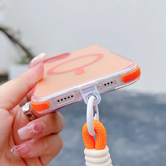 17Pro Laser Gradient for Magsafe Magnetic Case For iPhone 17 Air 11 12 13 14 15 16 Pro Max Plus 16e Fashion Lanyard Armor Cover