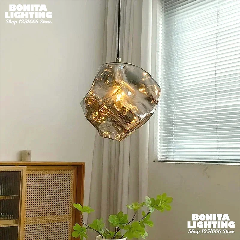 Artistic Glass Pendant Light Designer Decor Hanging Lamp Modern Water Ripple Chandelier for Dining Room Bedroom TV Background