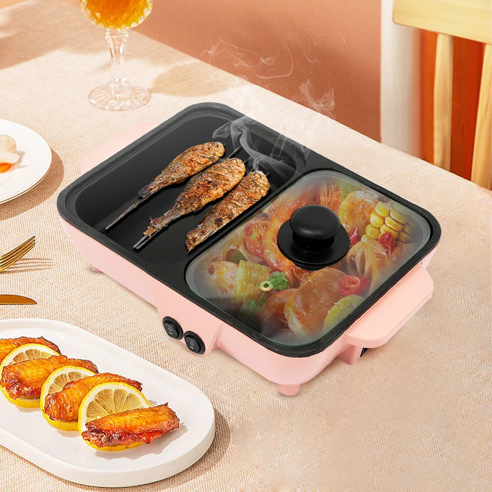 

Electric Hot Pot with Grill, Non-Stick Pan for Boiling & Frying, 2-In-1 Electric Hot Pot
