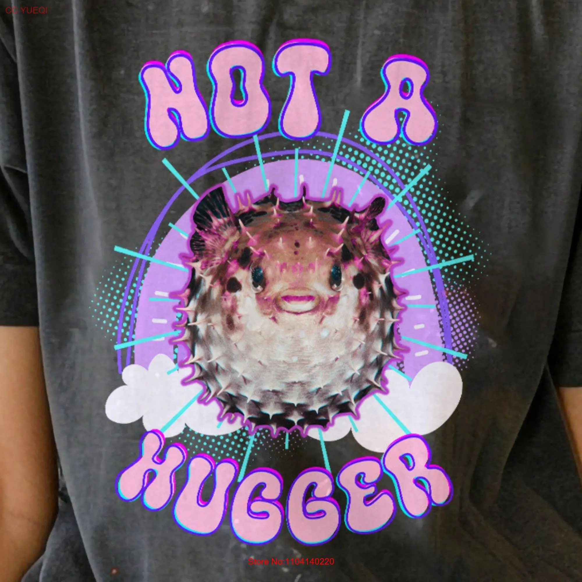 Retro Bootleg Rap T Shirt Not A Hugger Pufferfish Band Fun Ocean Conservation Vintage 90s For Her long or short sleeves