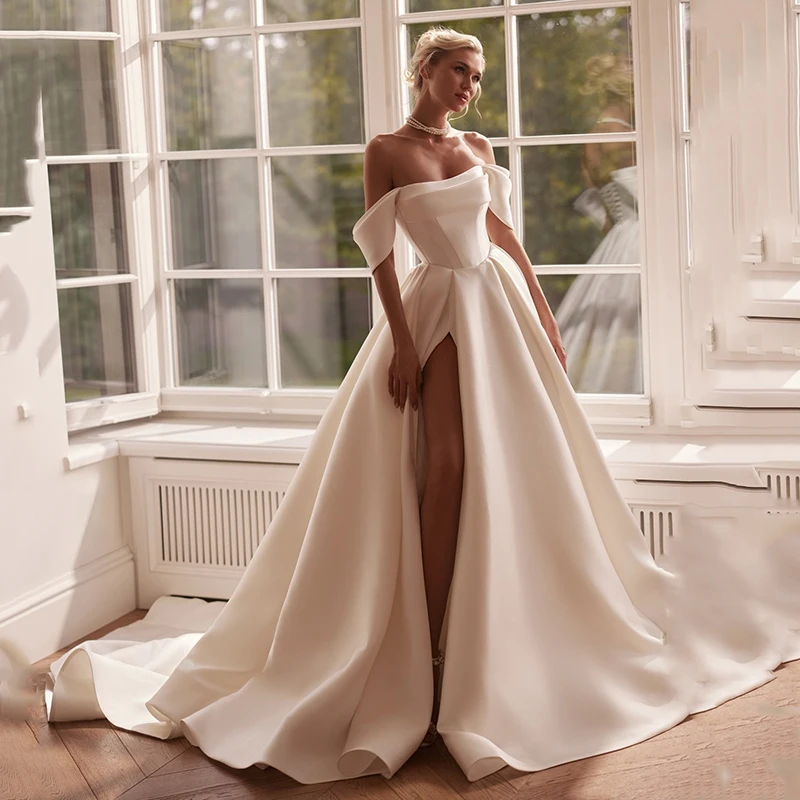 Suknie ślubne Eightree dla kobiet, fason A, z odkrytymi ramionami, gorsetowe wiązanie na plecach, rozcięcie, suknie ślubne w stylu boho na plażę, sukienki na studniówkę, możliwość personalizacji.