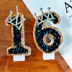 1 Year Black Gold Birthday Candles Sparklers Birthday Cake Candle for Cakes Number Princess Crown Candle for Party Decorations