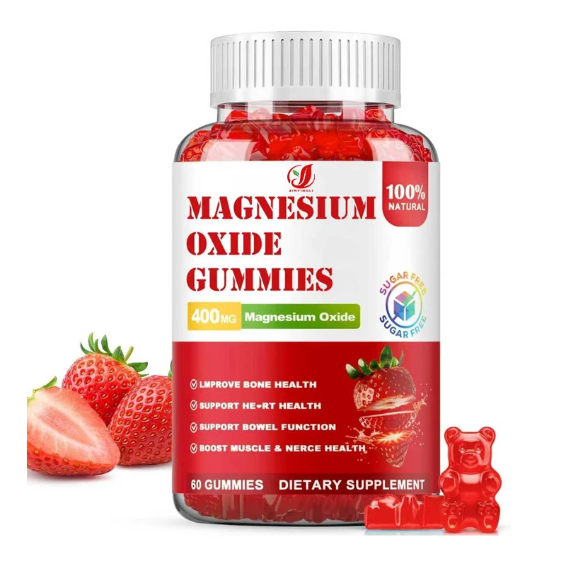 Gomitas de óxido de magnesio 400mg, con stevia y extractos de frutas - veganas, sin OMG, sin gluten, 60 gomitas
