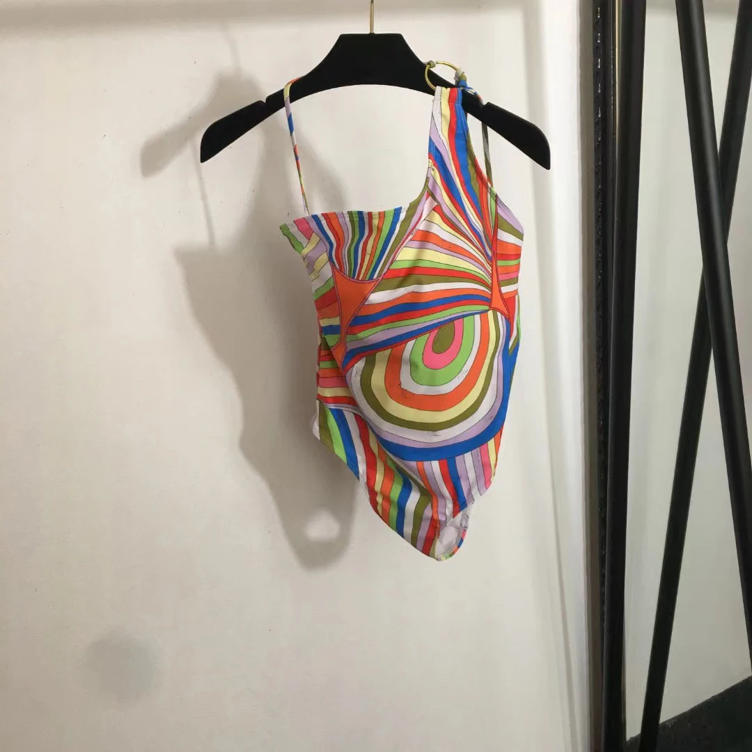 Trajes de baño de una pieza con diseño de lujo europeo para mujer, traje de baño con estampado de letras a rayas, conjuntos de Bikini de playa sexys de marca a la moda para mujer