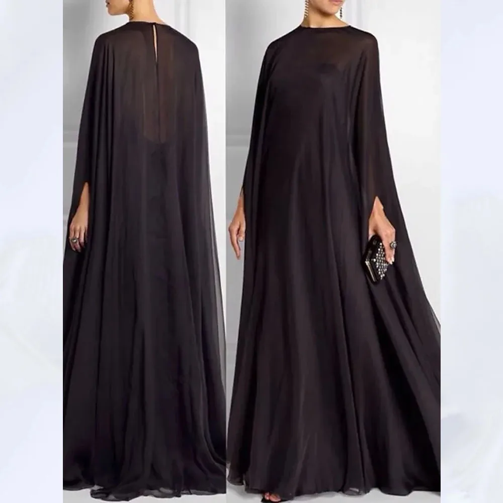 MOBEYE 2024 Empire Long Sleeve Mother of the Bride/Groom Gown Boat Neck Chiffon Wedding Guest Formal Pleated Evening Gown