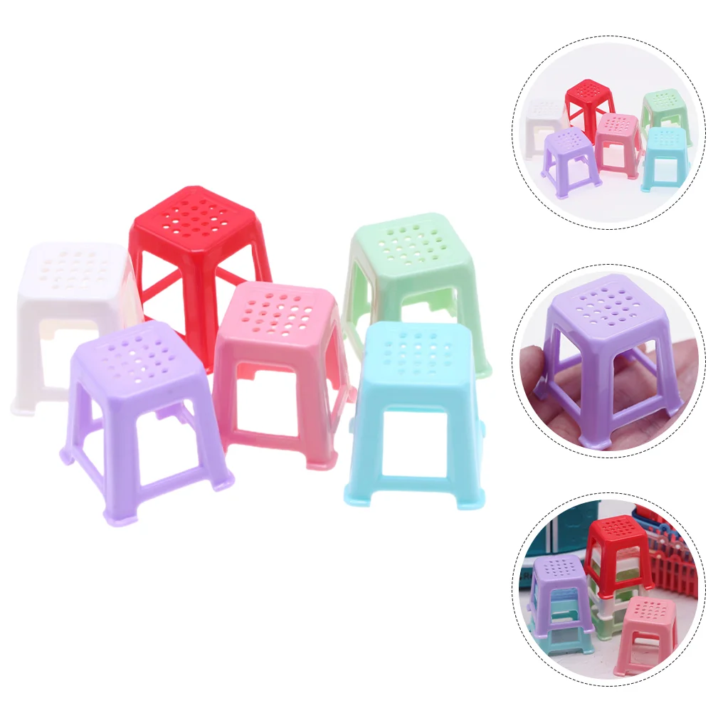 

6 Pcs Dollhouse Chair Model Stool Side Table Decor End Miniatures Accessories Small Kids Pretend Play Toy Plastic Dolls