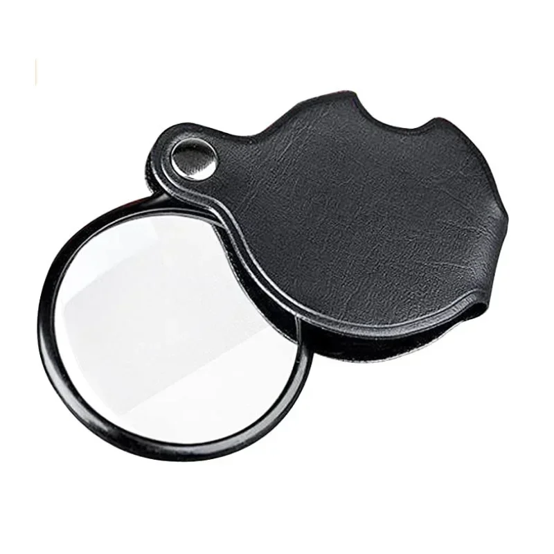 Portable Handheld Magnifying Glass 5X Folding Pocket Magnifier With Leather Holster Jewelry Reading Magnifying Glass