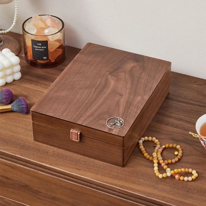 Black Walnut Jewelry Box Classification Organizer with Mirror Design Delicate Practical Storage Box Elegant Design