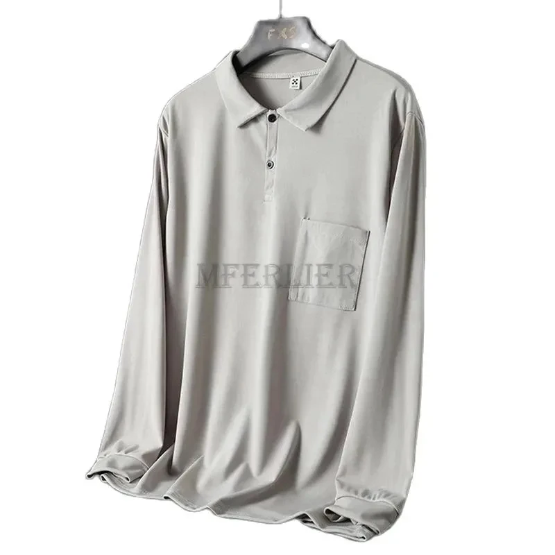 autumn winter men t-shirts plus size 8XL 9XL 10XL long sleeve polo shirt pockets tops loose tees 74 72 70