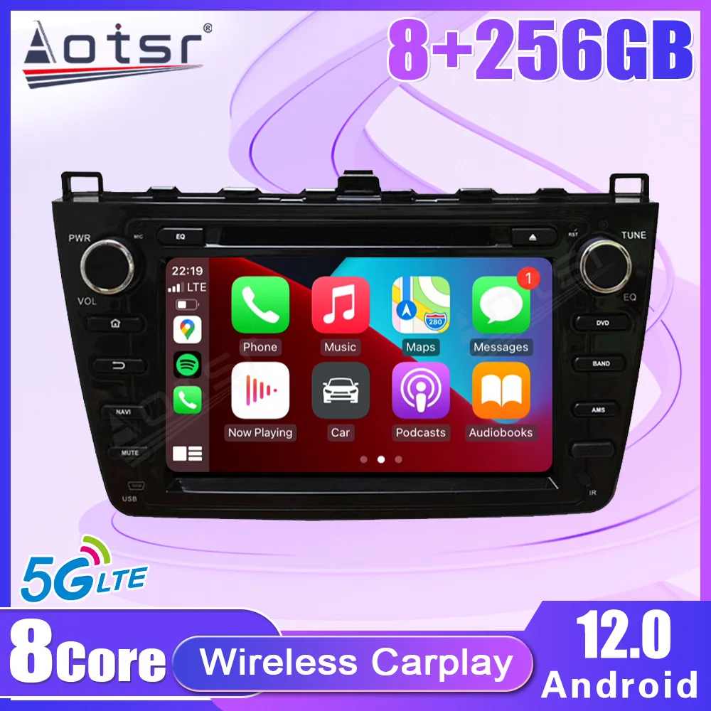 Car Radio Stereo 2Din 8+256G Android 12 Auto For Mazda 6 2008-2012 Multimedia Player Carplay GPS Navigation Audio Support BOSE