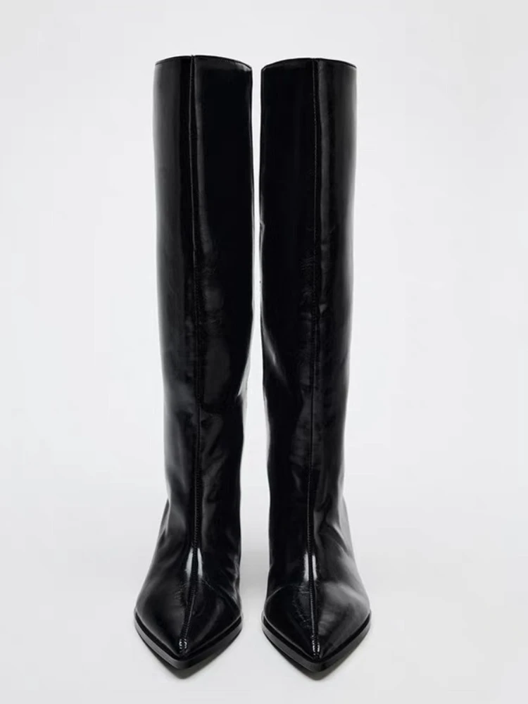 Marque Designer automne nouveau classique noir Sexy pointu mi-mollet bottes quotidien maison bureau Shopping une étape bottes hautes Botas Mujer