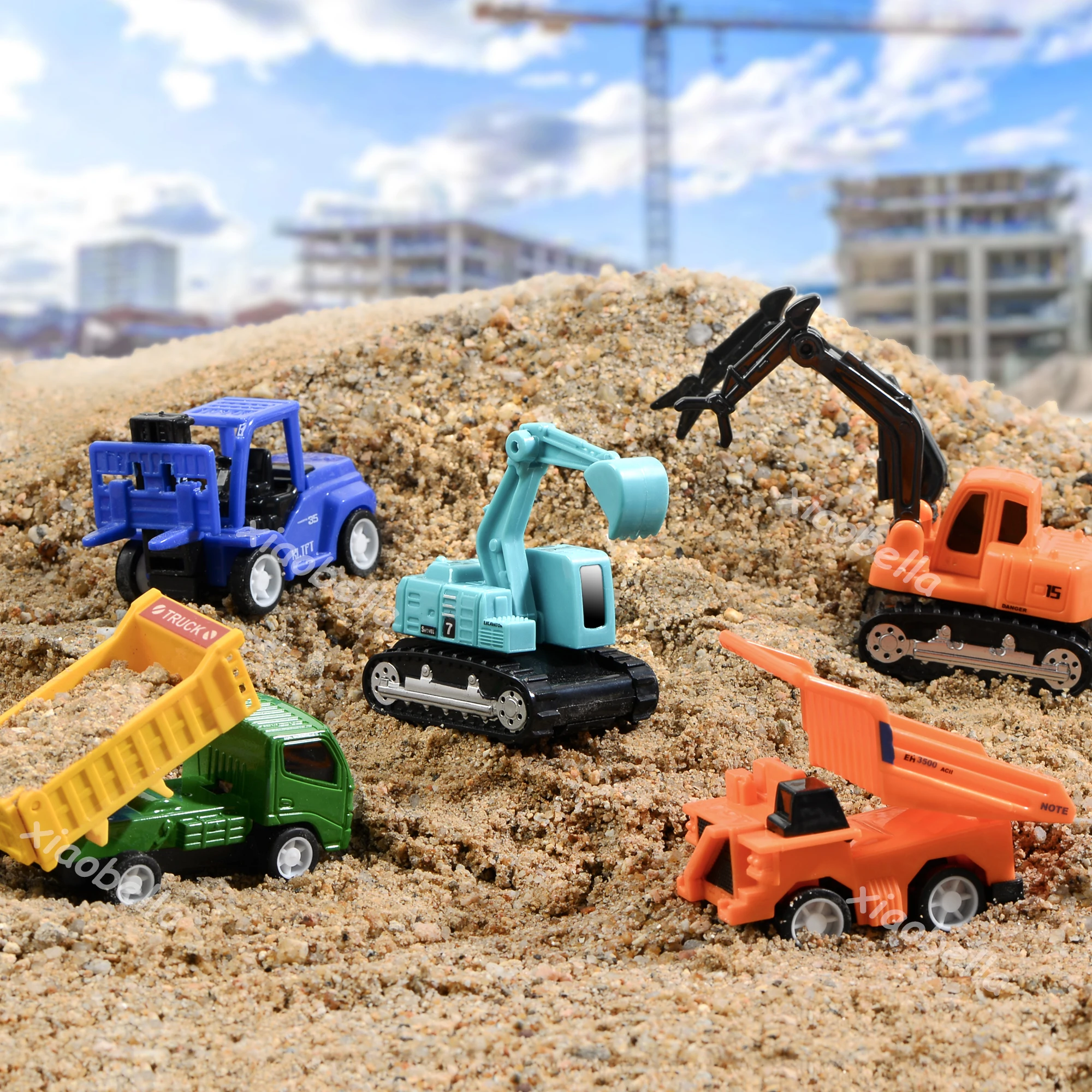 16pcs 마찰 구동 당겨 도시 자동차 트럭 엔지니어링 차량 모델 자동차 교육 장난감 소년 어린이 장난감 선물