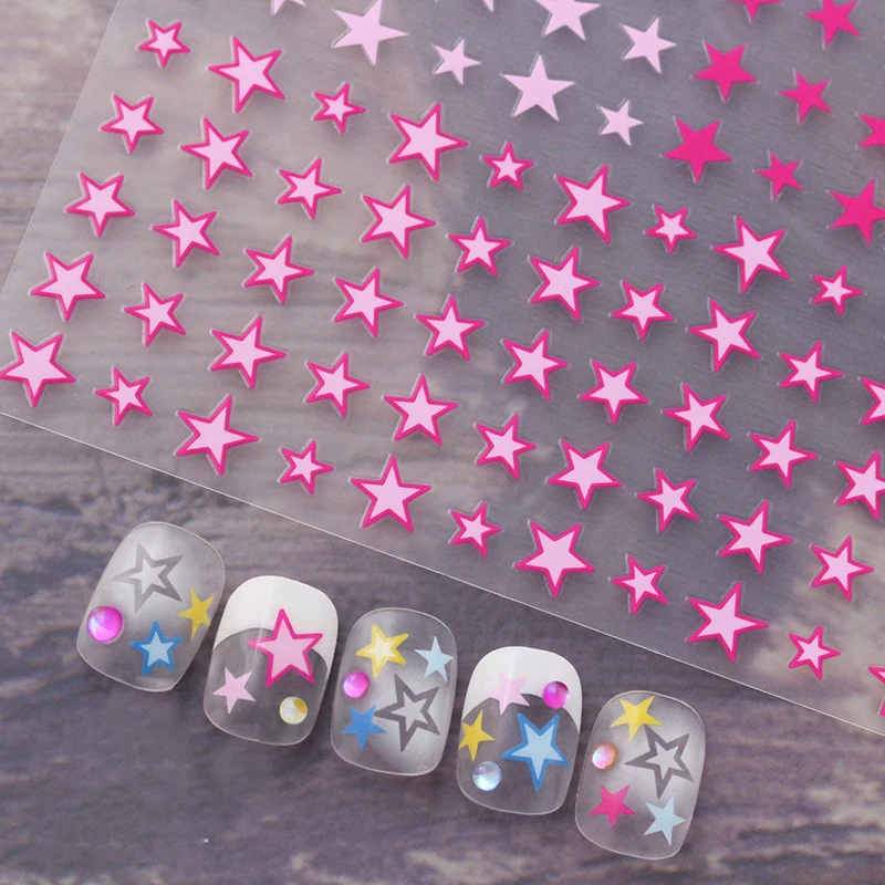 Dopamine Star Nail Art Stickers 1sheet Pink/Blue Star Moon Nail Decals 8*10cm Self-Adhesive Cute Colorful Star Nail Art Decals