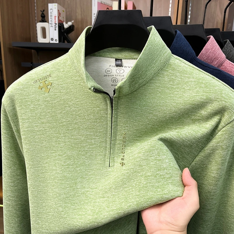 Luxury Brand letter embossed long sleeve T-shirt men's fashion comfort new half zipper stand collar casual high-end sweatshirt