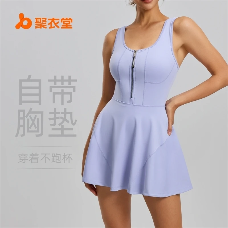 

Sport Dress Tennis Clothing Women Zipper One Piece Badminton Dresses Wit Shorts Sportswear Workout Jumpsuits Golf Wear Skirt