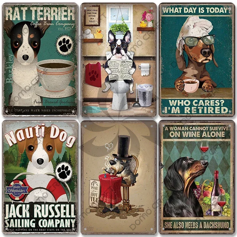 Pet Dog Dachshund Plaques Vintage Metal Plate Drink Coffee Wine Read Book Metal Tin Signs Wall Decor for Bar Pet Shop House