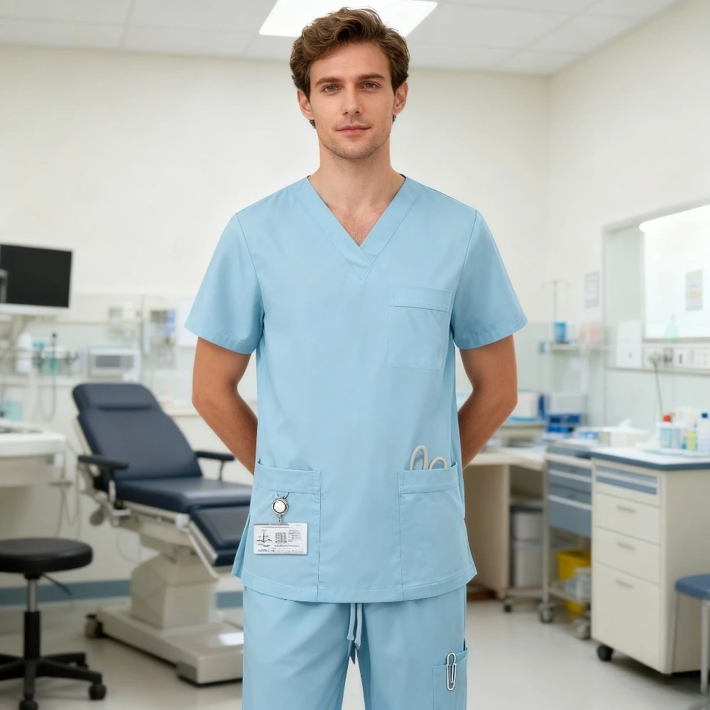 Nieuw product 2025, sneldrogende elastische handwaskleding, hetzelfde voor mannen en vrouwen, dokterskleding, tweedelige set