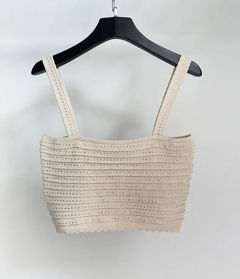 

Новинка весны 202, женский кардиган с горячими бриллиантами, жилет Ele Fren, топ без рукавов, высокая талия, оборки по подолу, женская юбка-миди