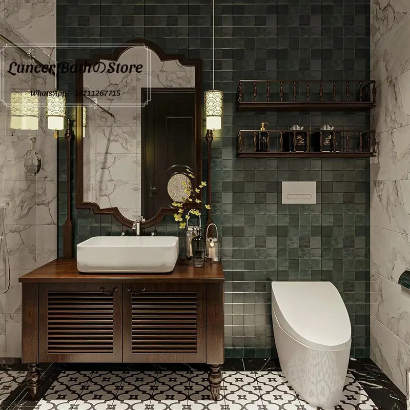 Hotel B&B Floor Standing Bathroom Vanity Set, Countertop Hand Wash Basin, Light American Vintage Washbasin Sink Cabinet