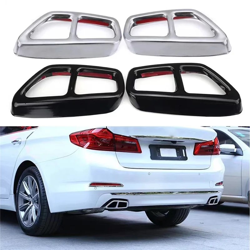 

AT35-Rear Dual Exhaust Pipe Cover Trims For BMW 5 Series G30 G31 2017-2022 Tailpipe Trim Frame Car Exterior Modification