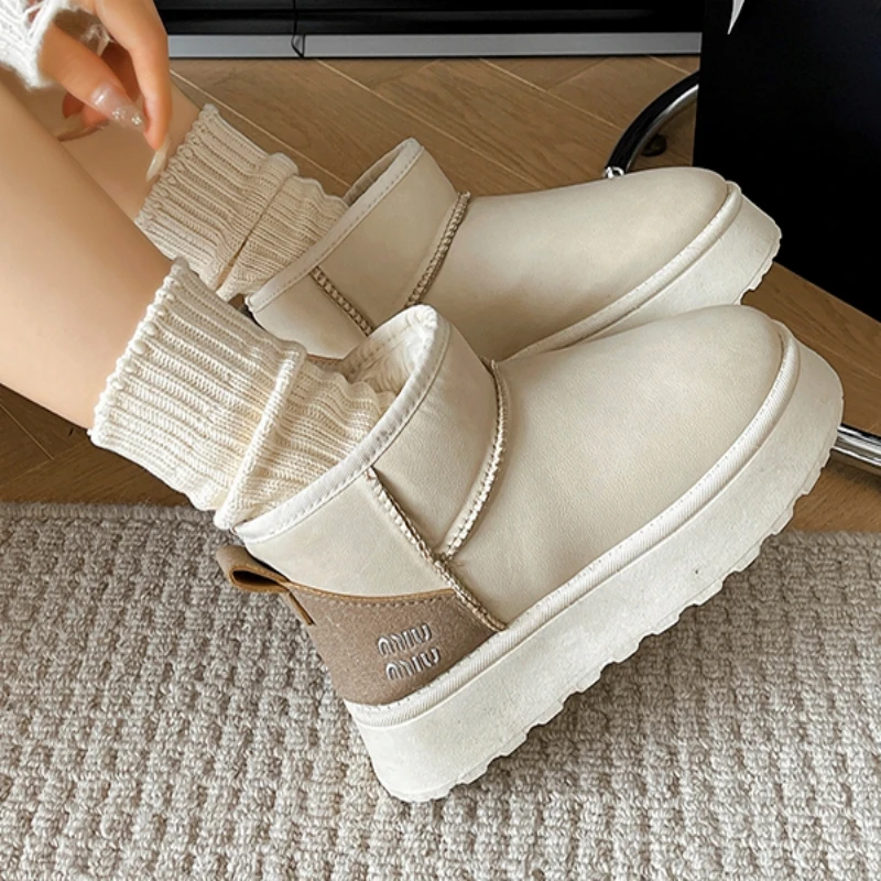 Winter Round Head Flat Warm/Fleece Sleeve Women's Shoes Solid Color Simple Comfortable Fashion Mid-heel Platform Snow Boots