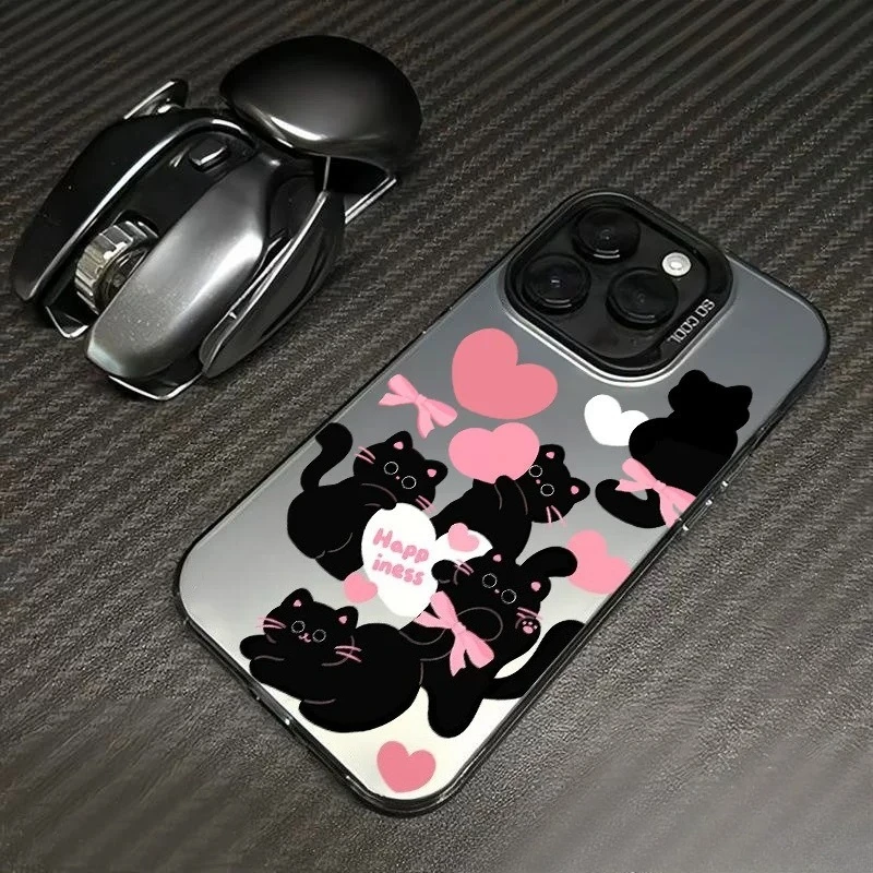 

Love Black Cat Phone Case is suitable for iPhone 16, 15, 14, 13, 12, 11 Pro/Max/Plus, shockproof back cover, anti fingerprint