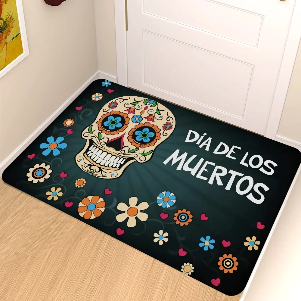 Mexican Day of The Dead Sugar Skull Holiday Party Bedroom Balcony Non-Slip Floor Mat Suitable for Living Room Entrance Door Mat